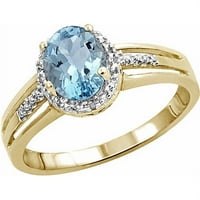 JewelersClub Carat T.G.W. Aquamarine és fehér gyémánt akcentus 14K arany ezüst gyűrű felett