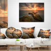 Designart naplemente az Atlanti -óceán partján Spanyolország - Seascape Photography Drow Pillow - 16x16