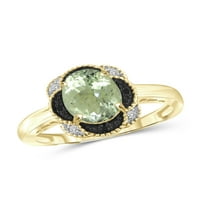 1. Carat T.W. Zöld ametiszt drágakő és akcentus fekete -fehér gyémánt gyűrű