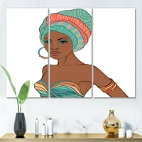 Designart 'Afro -amerikai nő turbánnal és fülbevalóval' Modern vászon fali művészet nyomtatás