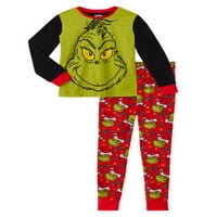 Grinch Boys Holiday Hosszú Ujjú Pizsama Szett, Méretek 4-16