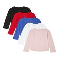 Wonder Nation Girls hosszú ujjú személyzet pólók, 5-csomag, méretek 4- & Plus