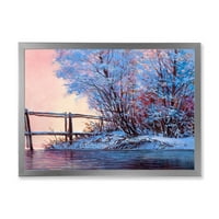 A kanyargós folyó hídja téli tájakkal, keretezett festmény vászon művészeti nyomtatás