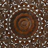 Decmode barna fa, kézzel készített bonyolultan faragott virágfali dekoráció mandala dizájnnal