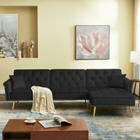 Nappali szekcionált kanapé, aukfa bársony szekcionált kanapé, modern L -alakú kanapé -alvó kanapé arany fém lábakkal, futon kabrió