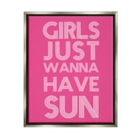 A Stupell Industries lányoknak a Sun Pink Retro nyári grafikus művészete szürke úszó keretes vászon nyomtatott fali művészet,