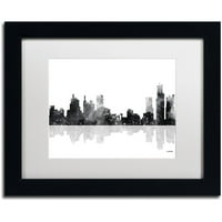 Védjegy Képzőművészet Detroit Michigan Skyline BG-1 Canvas Art készítette: Marlene Watson, White Matte, Fekete Frame