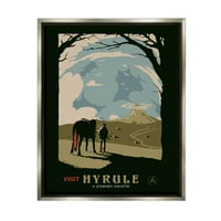 Stupell Industries látogatja meg a Hyrule Fantasy Wildlife karakter grafikus Art Luster szürke úszó keretes vászon nyomtatott