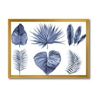 Designart 'Kék akvarell trópusi levelek IV' Hagyományos keretes művészeti nyomtatás