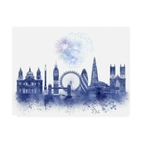 Védjegy Szépművészet 'London Skyline Watercolor Splash Blue' Canvas Art készítette Fab Funky