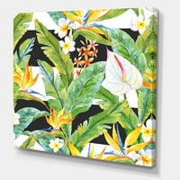 Designart 'Sárga virágok és trópusi lombozat IV' Modern vászon fali művészet
