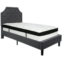 Flash bútorok Brighton Twin méretű csomózott kárpitozott Platform ágy Sötét szürke Szövet memória hab matrac