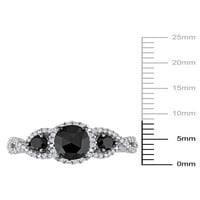 1- Carat T.W. Fekete-fehér gyémánt 14KT fehérarany háromköves eljegyzési gyűrű