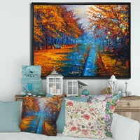 Narancssárga őszi táj Kis Road II keretes festmény vászon művészeti nyomtatás