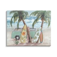 Stupell nyári hullámok trópusi furgon szörfdeszkák tájfestés galéria csomagolt vászon nyomtatott fal művészet