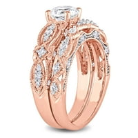 Miabella női 1- CT létrehozott fehér zafír és Diamond 10KT Rose Gold 2 darabos esküvői gyűrűk szettet
