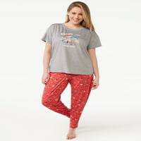 Joyspun női rövid ujjú póló és kocogók pizsama szett, 2 darab, S-tól 3x-ig