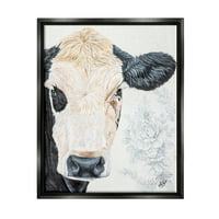 Stupell virágos tehén parasztház vidéki portré állatok és rovarok Festés fekete úszó keretes művészeti nyomtatási fal művészet
