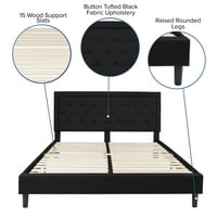 Flash bútorok Roxbury King Size csomózott kárpitozott Platform ágy Fekete Szövet CertiPUR-US Certified Pocket rugós matrac