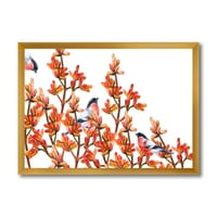 Designart 'Nyáj Süvöltők madarak ül narancssárga ágak' hagyományos keretes Art Print