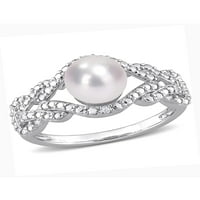 Édesvízi tenyésztett gyöngy és gyémánt akcentus ezüst keresztező gyűrű