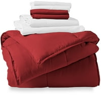 Csupasz otthoni mikroszálas 7 darabos vörös és fehér ágy egy táskában, királynő