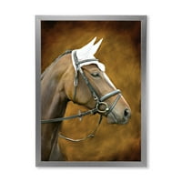 DesignArTART „Bezáró barna ló portréja fehér fülekkel” parasztház keretes művészeti nyomtatás