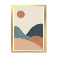 Designart 'Minimalista Vintage táj a tónál naplementekor' Modern keretes művészeti nyomtatás