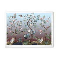 Designart 'chinoiserie pünkösdi rózsa és madarak xi' hagyományos keretes művészet nyomtatás