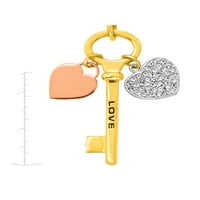 Crystal Heart 'Love' Key Charm medál nyaklánc 18 kt három tónusú arany és ezüstözött sárgaréz