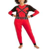 Deadpool Marvel női hangulatos gyapjú unió öltöny kapucnis pizsamák, piros fekete, közepes
