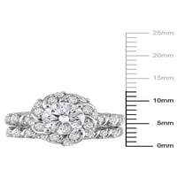 1- Carat T.G.W. Létrehozott fehér moissanit sterling ezüst halo vintage menyasszonyi készlet