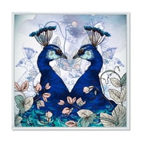 Designart 'vadvirágok két kék páva' hagyományos keretes vászon fali művészet