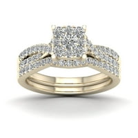 3 4ct TDW gyémánt 10K sárga arany klaszter menyasszonyi gyűrűs készlet