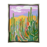 Stupell Industries Modern sivatagi táj kaktusz növények festés Luster szürke úszó keretes vászon nyomtatott fali művészet, Laura