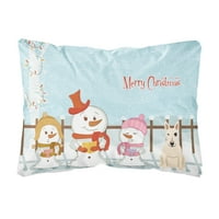 Carolines kincsek BB2469PW Boldog Karácsonyt Énekesek Bull Terrier fehér vászon szövet dekoratív párna, 12h x16W
