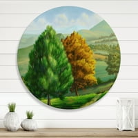 Designart „Velesései fák vidéki táj” Hagyományos körfém fali művészet - 11 lemez