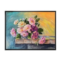 Csendes élet csokor rózsaszín virágokkal keretes festmény vászon művészeti nyomtatás