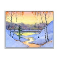 Designart 'patak a téli erdőben II.' Lake House keretes vászon fali művészeti nyomtatás