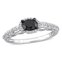 1- Carat T.W. Fekete -fehér gyémánt 10K fehér arany halo eljegyzési gyűrű