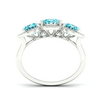 Imperial drágakő 10K fehér arany ovális vágás svájci kék topaz ct tw gyémánt három kő halo női gyűrű