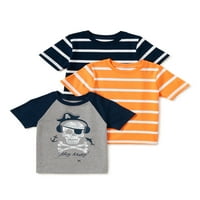 Garanimals Baby Boy & Toddler Boy csíkos és grafikus póló többcsepp, 3-csomag, 12m-5T