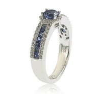 Kollekció sterling ezüst kék zafír és gyémánt akcentus hercegnő-vezette menyasszonyi gyűrű