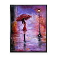 Designart 'A lány, akinek az esernyője sétál az esőben. A francia vidéki keretes vászon fali nyomtatvány