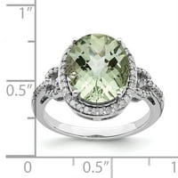 Primal ezüst ezüst ródium gyémánt és ellenőrző vágott zöld kvarc gyűrű