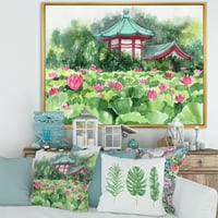 Pagoda és Lotus Lake keretes festmény vászon art nyomtatás