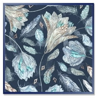 Designart 'Navy Blue Botanical minta tollas; hagyományos keretes vászon fali művészet