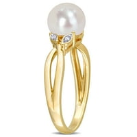 Miabella női fehér kerek édesvízi gyöngy gyémánt akcentus 10KT sárga arany osztott szárú gyűrű