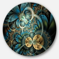 Designart szimmetrikus kék arany fraktál virág 'Disc nagy kortárs körfém fali művészetek