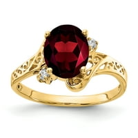 Primal Gold Karat sárga arany 9x ovális gránát és egy gyémánt gyűrű